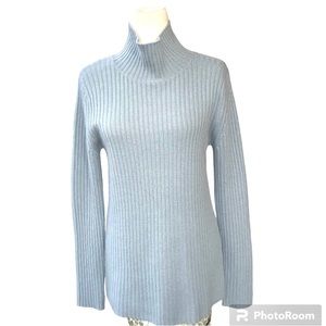 Something Navy Wool Cashmere Blue Ribbed Knit Mock Neck Sweater Women’s